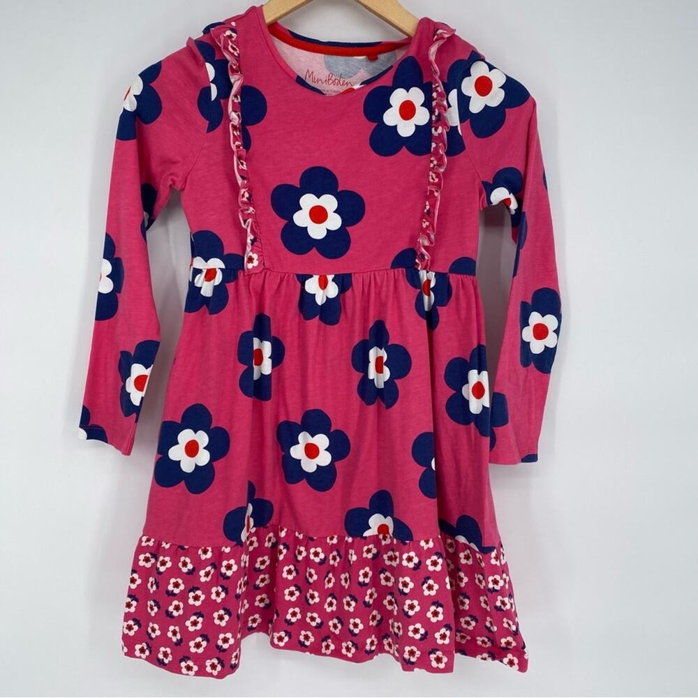 Mini Boden Dress‎ Floral Cotton Tiered Colorful Long Sleeve 9-10